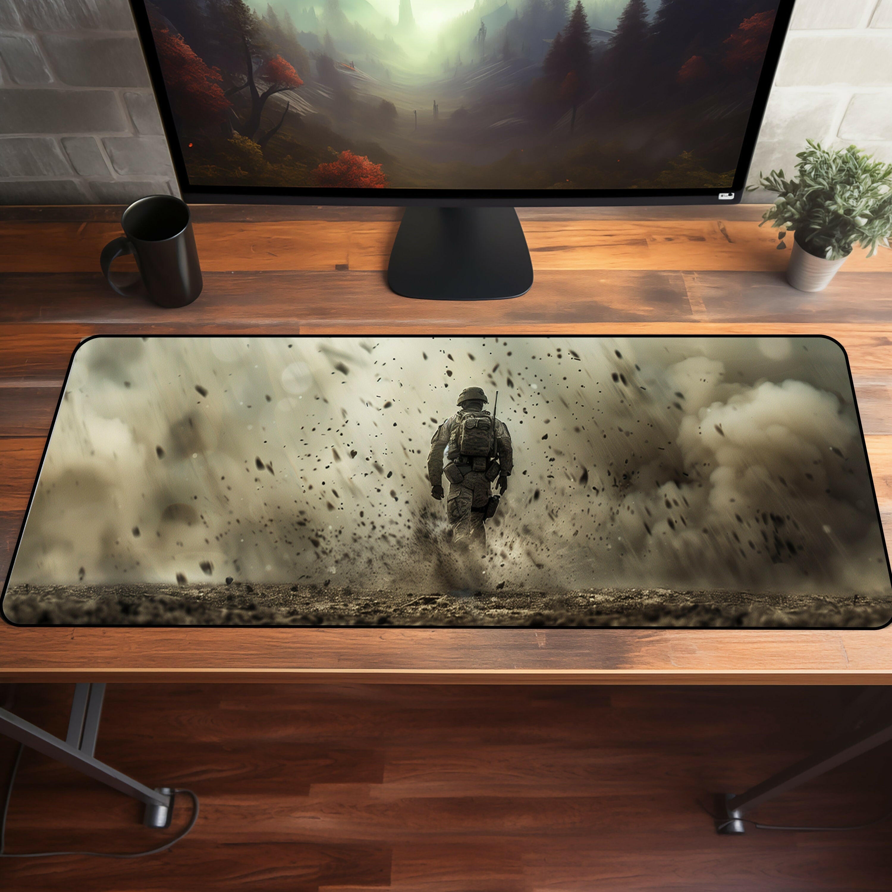 Last Man Standing Gaming Desk Mat - Soldier, Army, Explosion, Still, Military