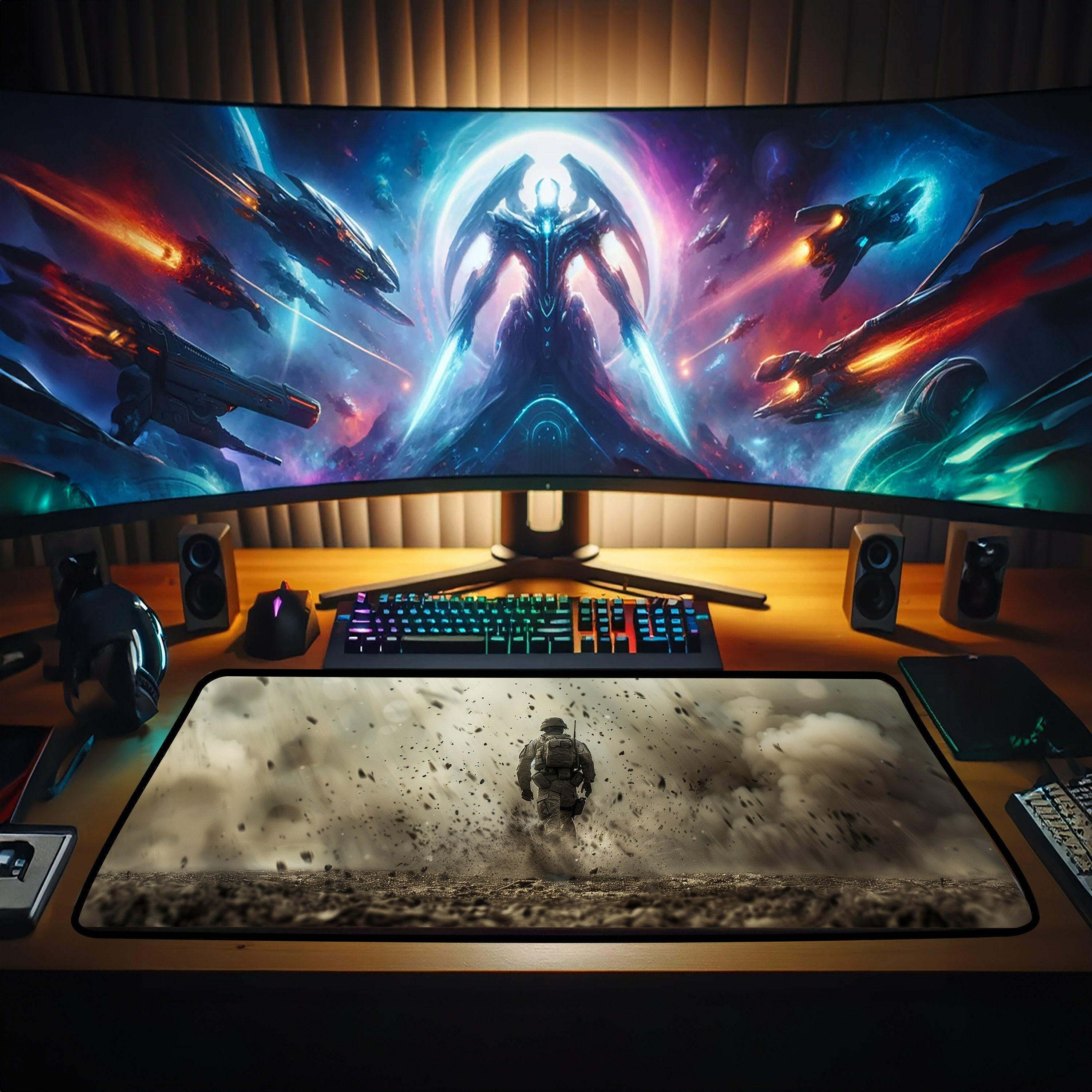 Last Man Standing Gaming Desk Mat - Soldier, Army, Explosion, Still, Military