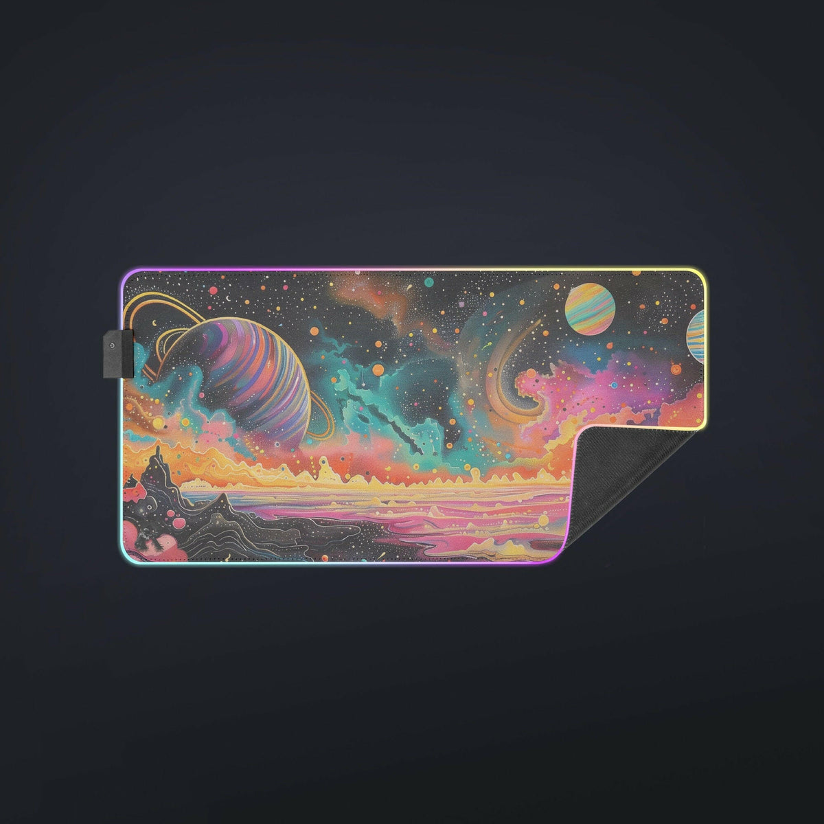 Galactic Wonderland 1 - Gaming Desk Mat - Space, Planets, Universe, Utopian, LED