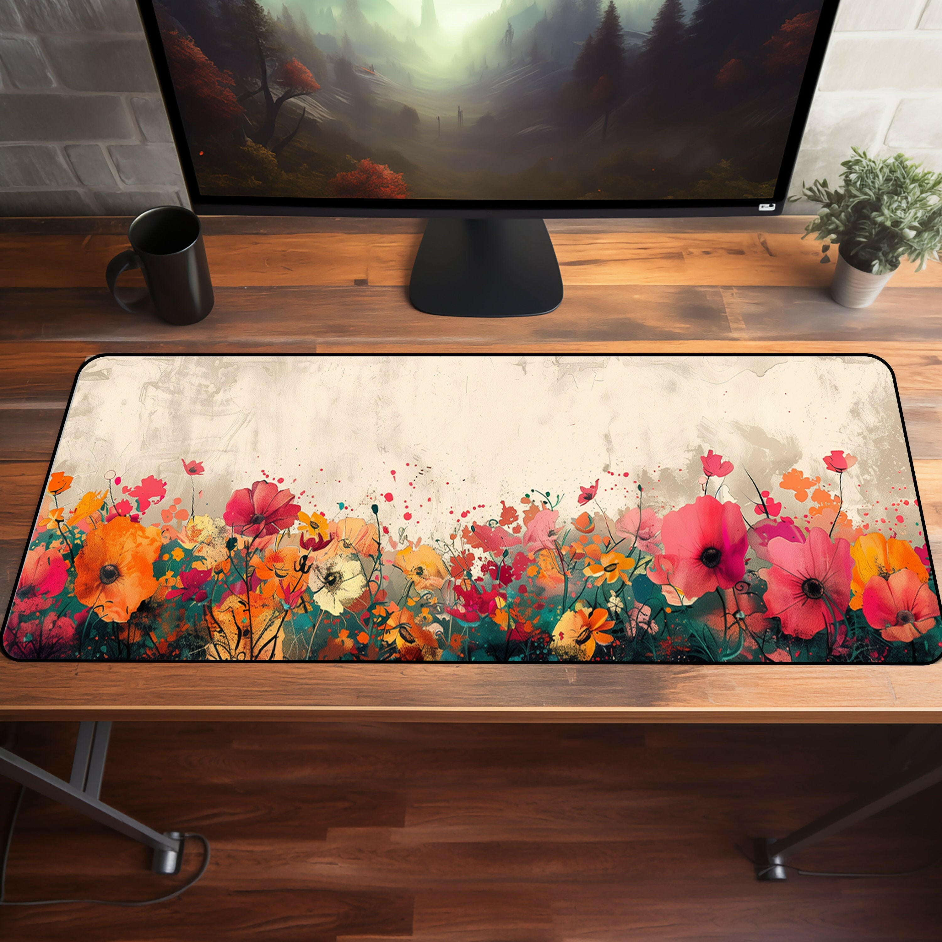 Floral Fantasy - Gaming Desk Mat - Flowers, Artistic, Beauty, Nature