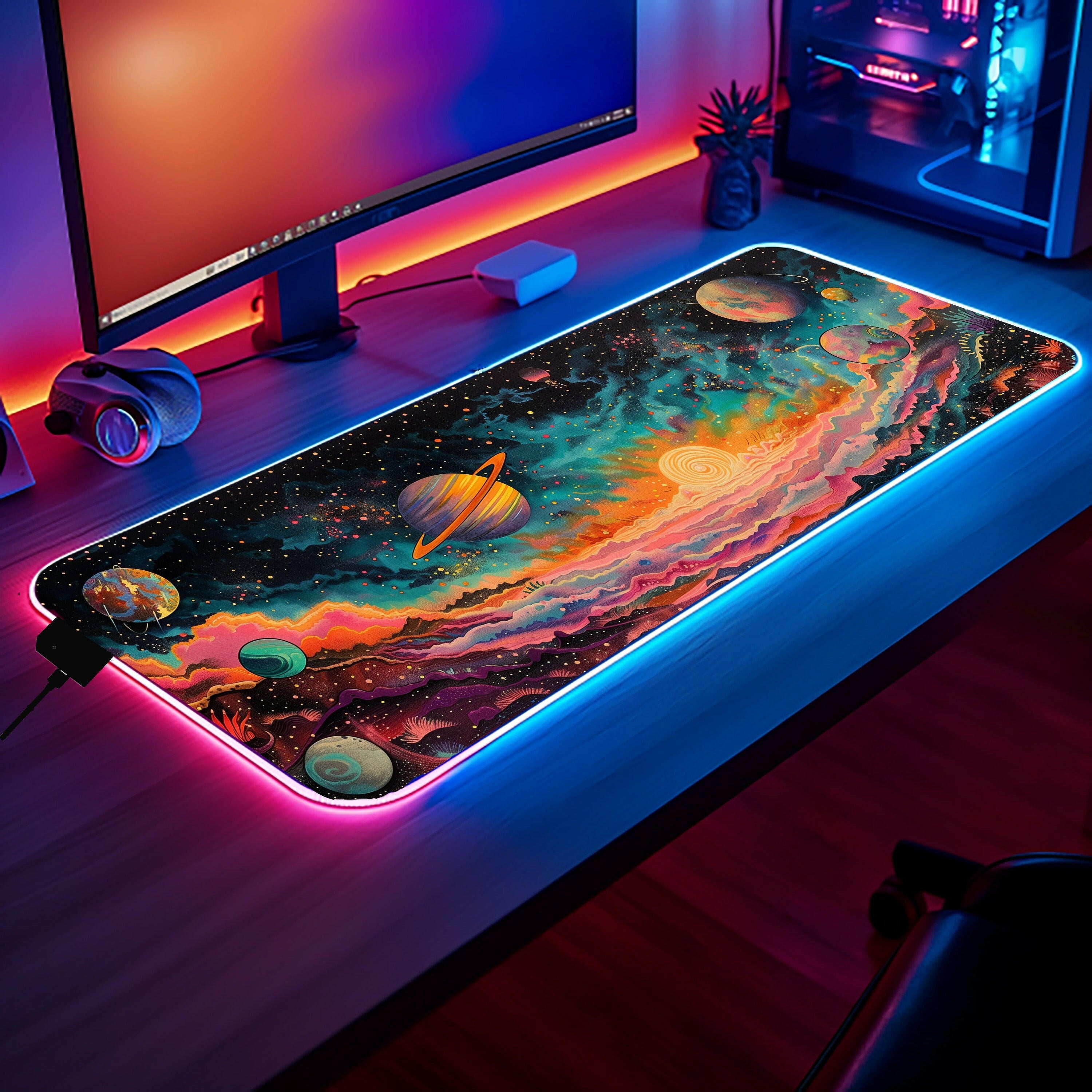 Galactic Wonderland 2 - Gaming Desk Mat - Space, Galaxy, Planets, Utopian