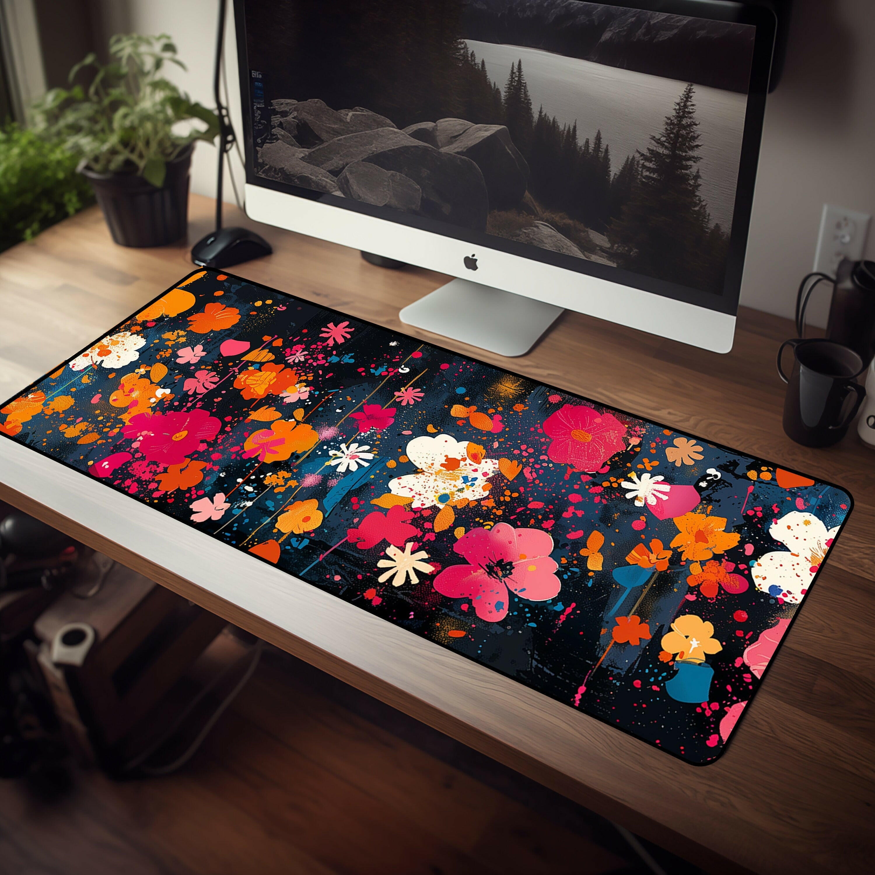 Midnight Blossoms - Gaming Desk Mat - Flowers, Artistic, Beauty, Nature