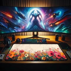 Floral Fantasy - Gaming Desk Mat - Flowers, Artistic, Beauty, Nature