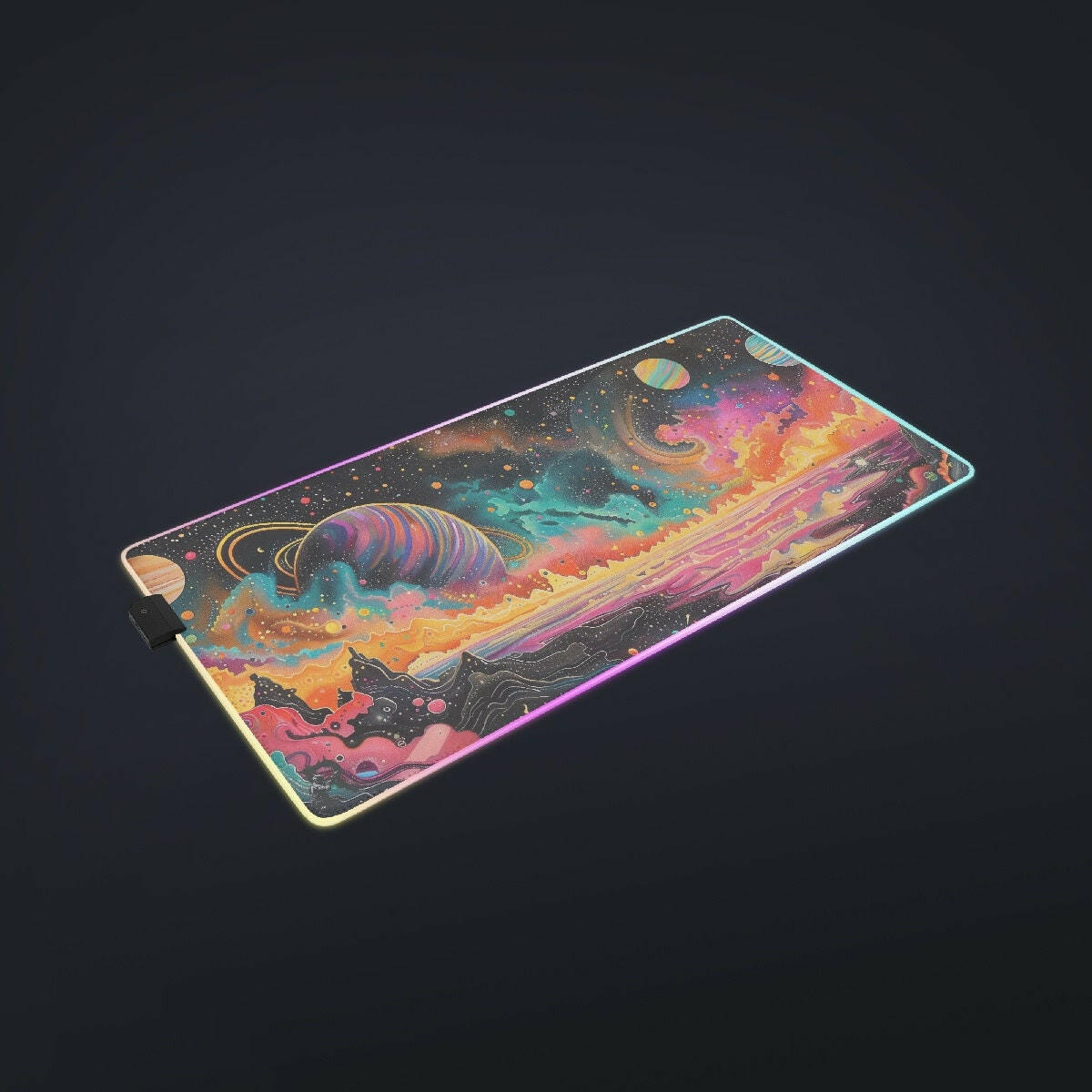 Galactic Wonderland 1 - Gaming Desk Mat - Space, Planets, Universe, Utopian, LED