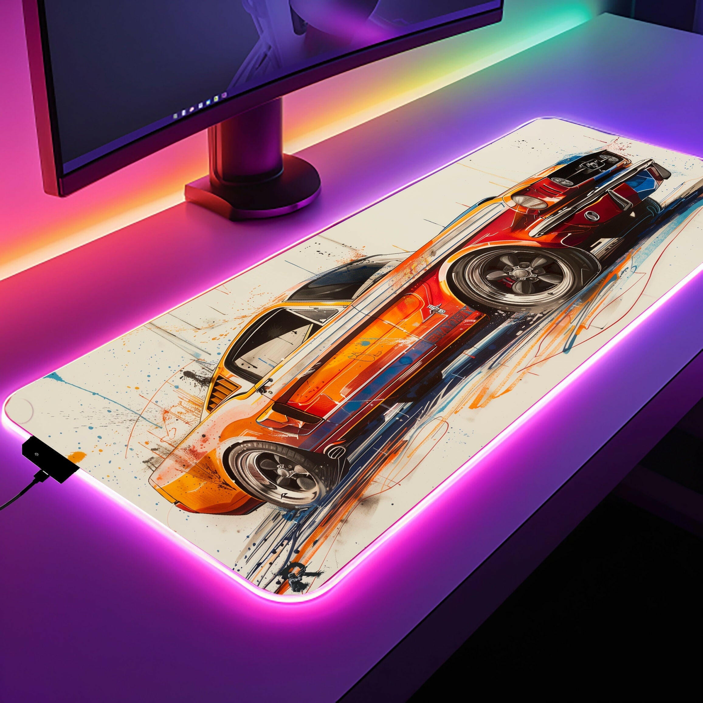 Old School Muscle 2 - LED Gaming Desk Mat