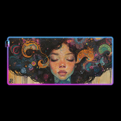 Dreaming In Color - Gaming Desk Mat - Artistic, Female, Beauty, Neon, LED