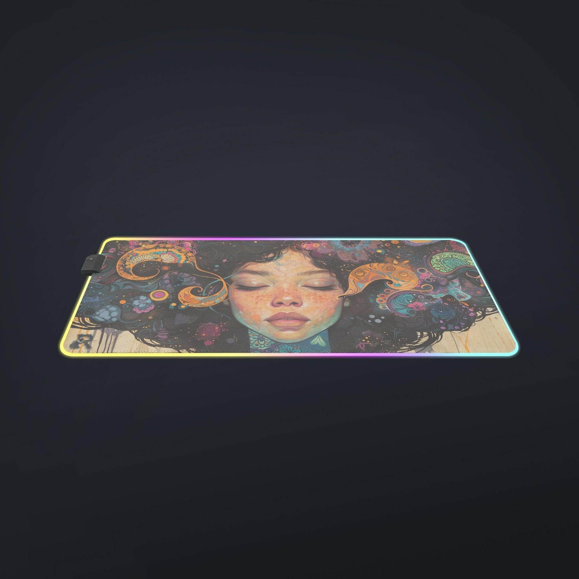 Dreaming In Color - Gaming Desk Mat - Artistic, Female, Beauty, Neon, LED