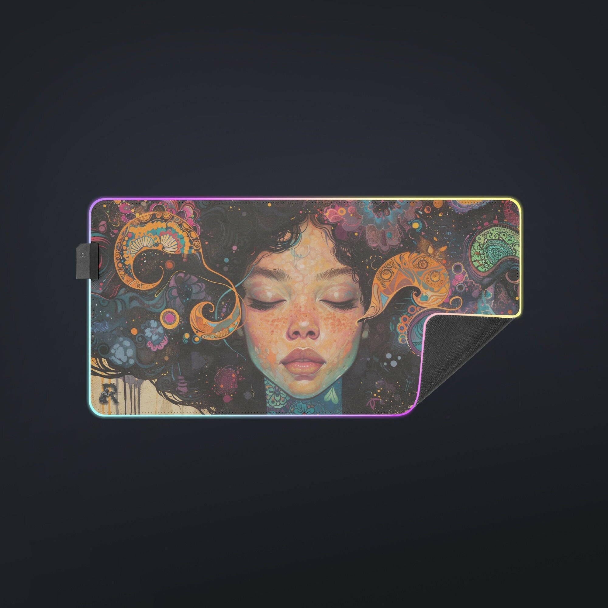 Dreaming In Color - Gaming Desk Mat - Artistic, Female, Beauty, Neon, LED