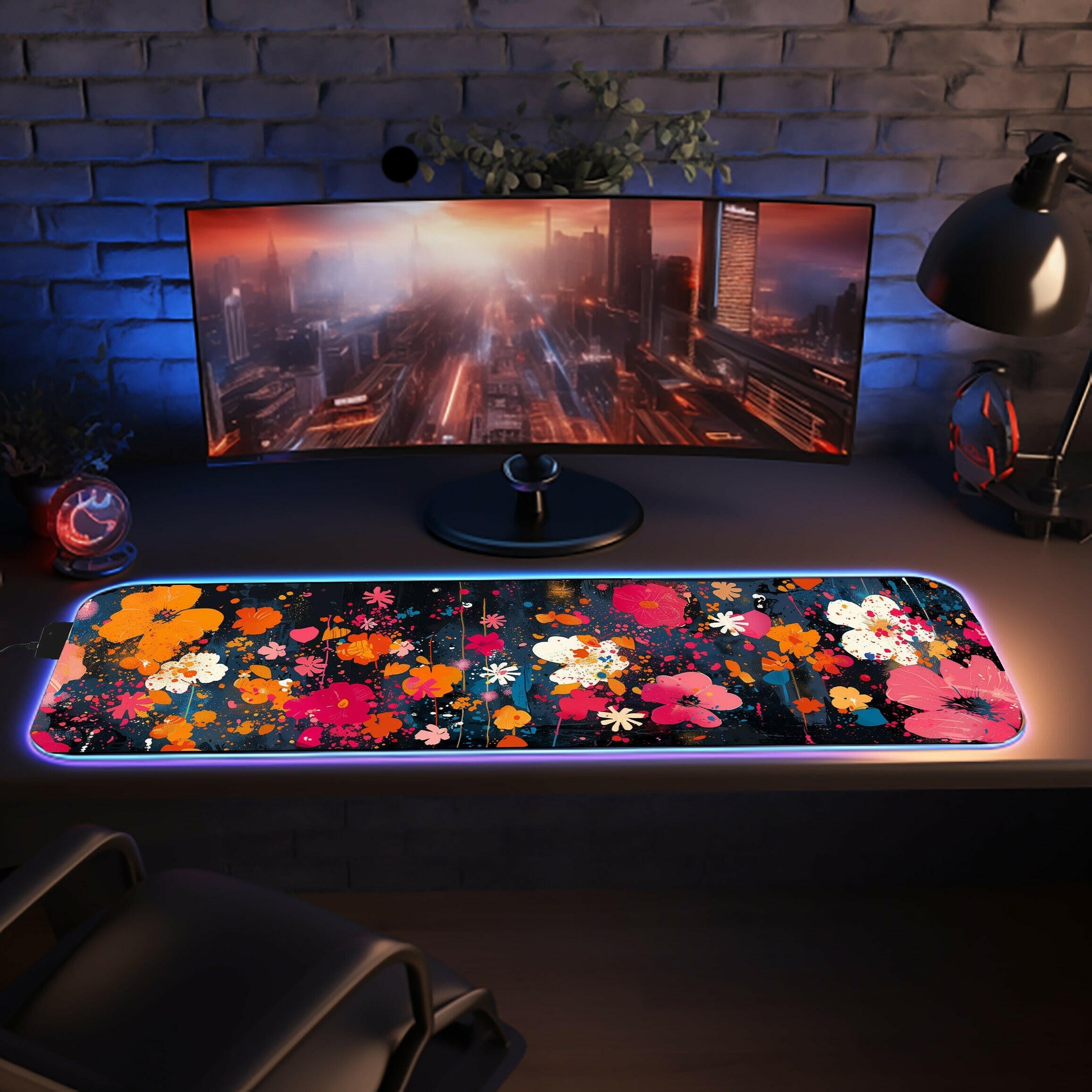 Midnight Blossoms - Gaming Desk Mat - Flowers, Artistic, Beauty, Nature