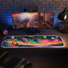 Galactic Wonderland 1 - Gaming Desk Mat - Space, Planets, Universe, Utopian, LED