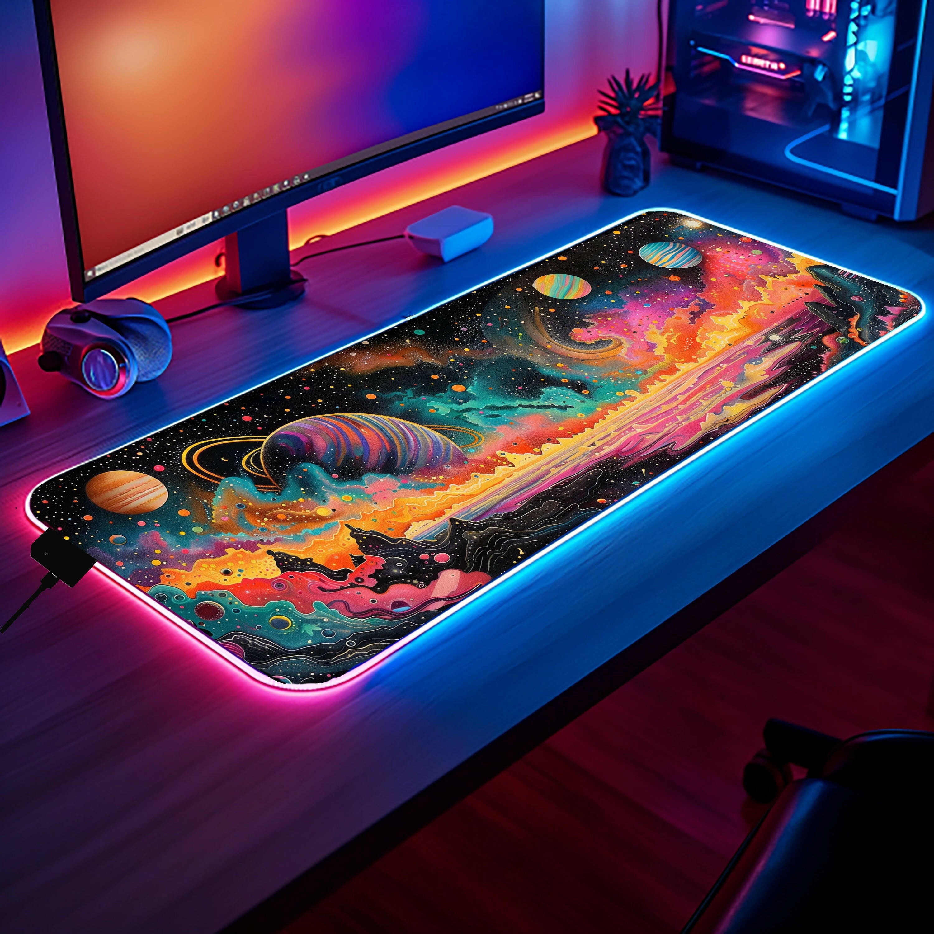 Galactic Wonderland 1 - Gaming Desk Mat - Space, Planets, Universe, Utopian, LED