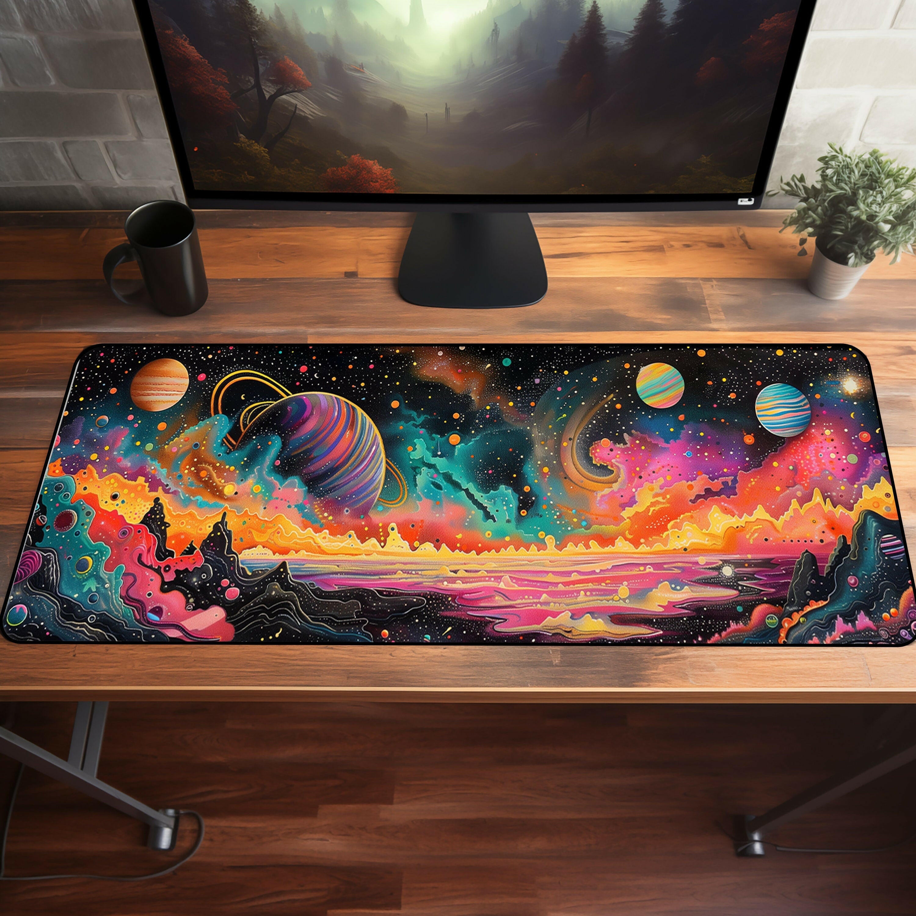 Galactic Wonderland 1 - Gaming Desk Mat - Space, Planets, Universe, Utopian, LED