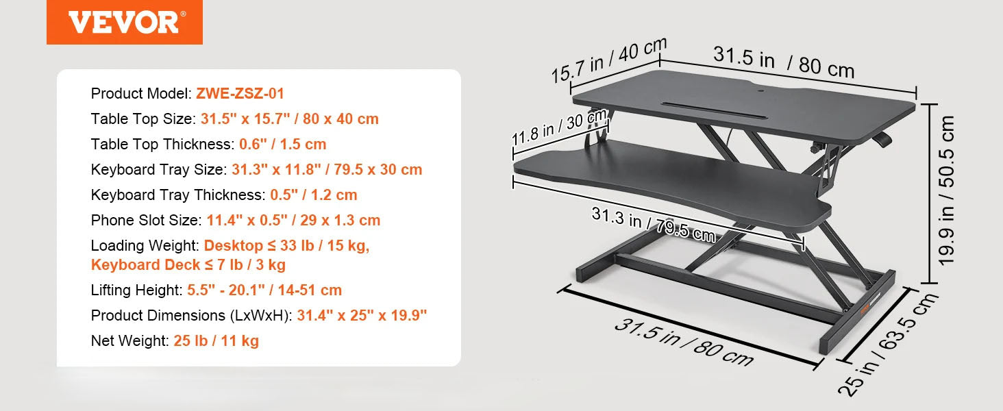 VEVOR Double-Layer Smart Desk - Adjustable Standing Desk Converter