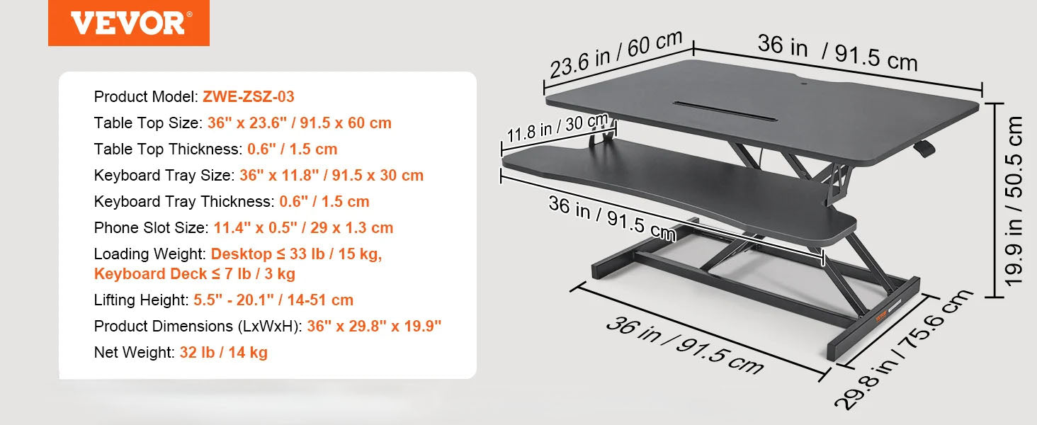 VEVOR Double-Layer Smart Desk - Adjustable Standing Desk Converter